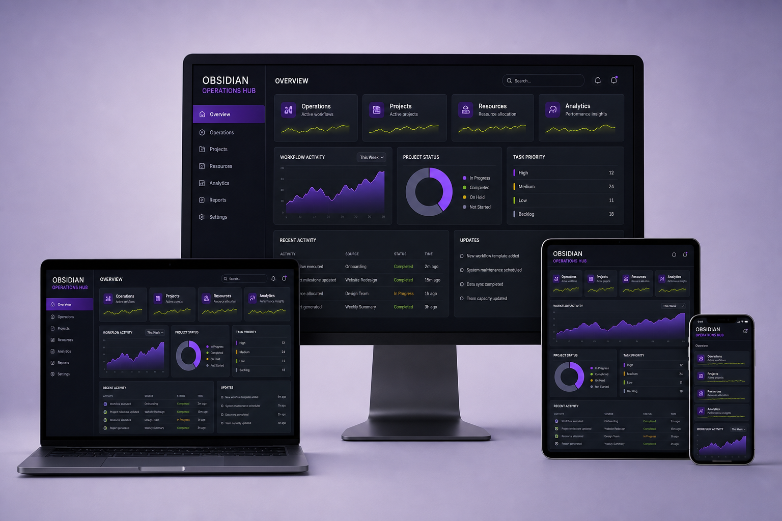 Obsidian Operations Hub — responsive website presentation